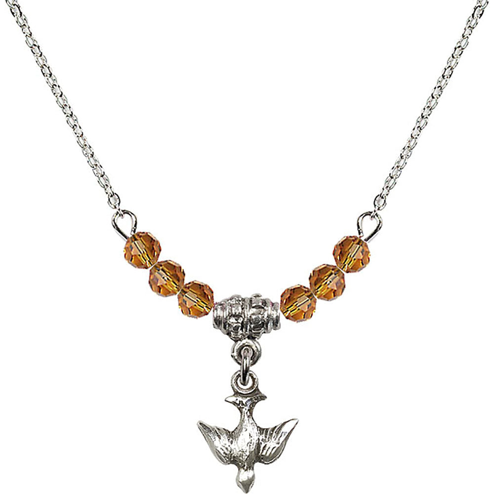 Sterling Silver Holy Spirit Birthstone Necklace with Topaz Beads - 0208