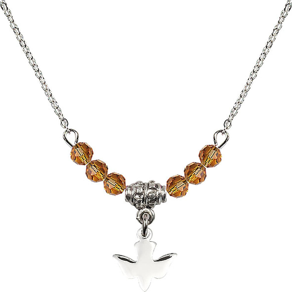 Sterling Silver Holy Spirit Birthstone Necklace with Topaz Beads - 0225