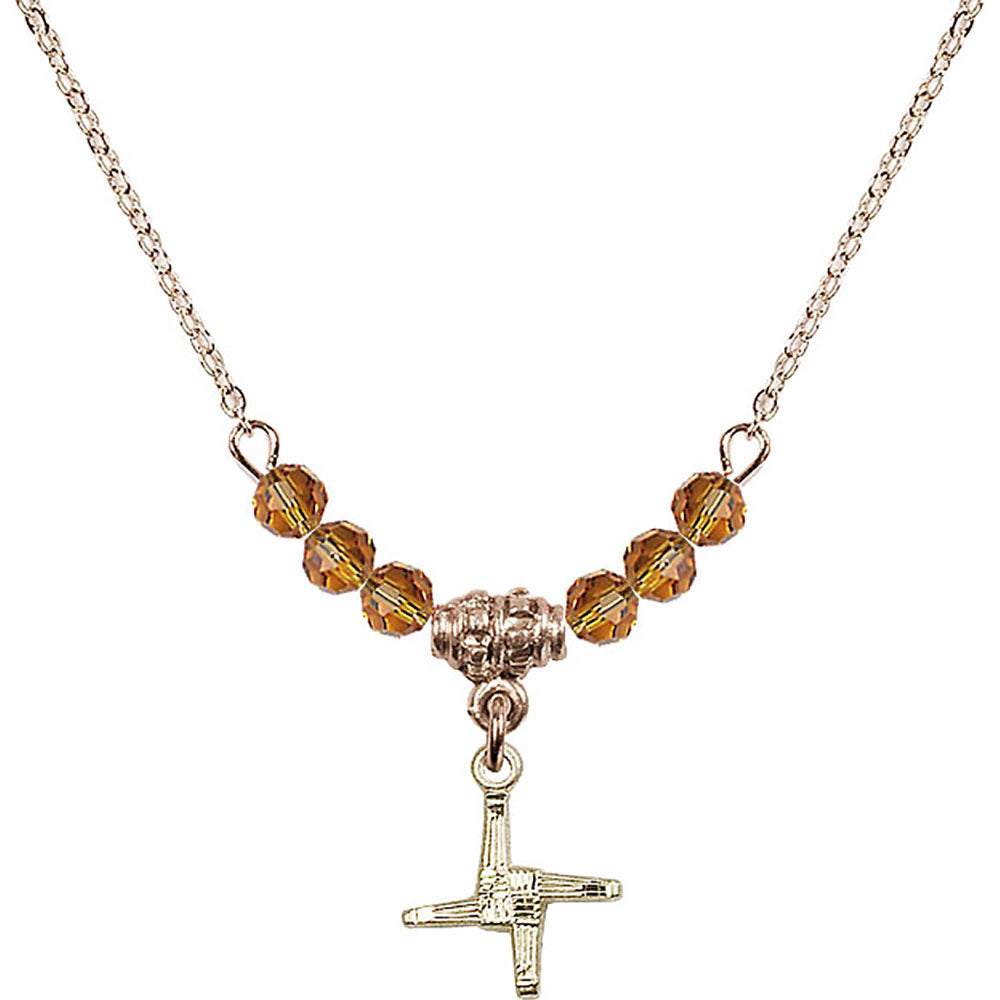 14kt Gold Filled Saint Brigid Cross Birthstone Necklace with Topaz Beads - 0291