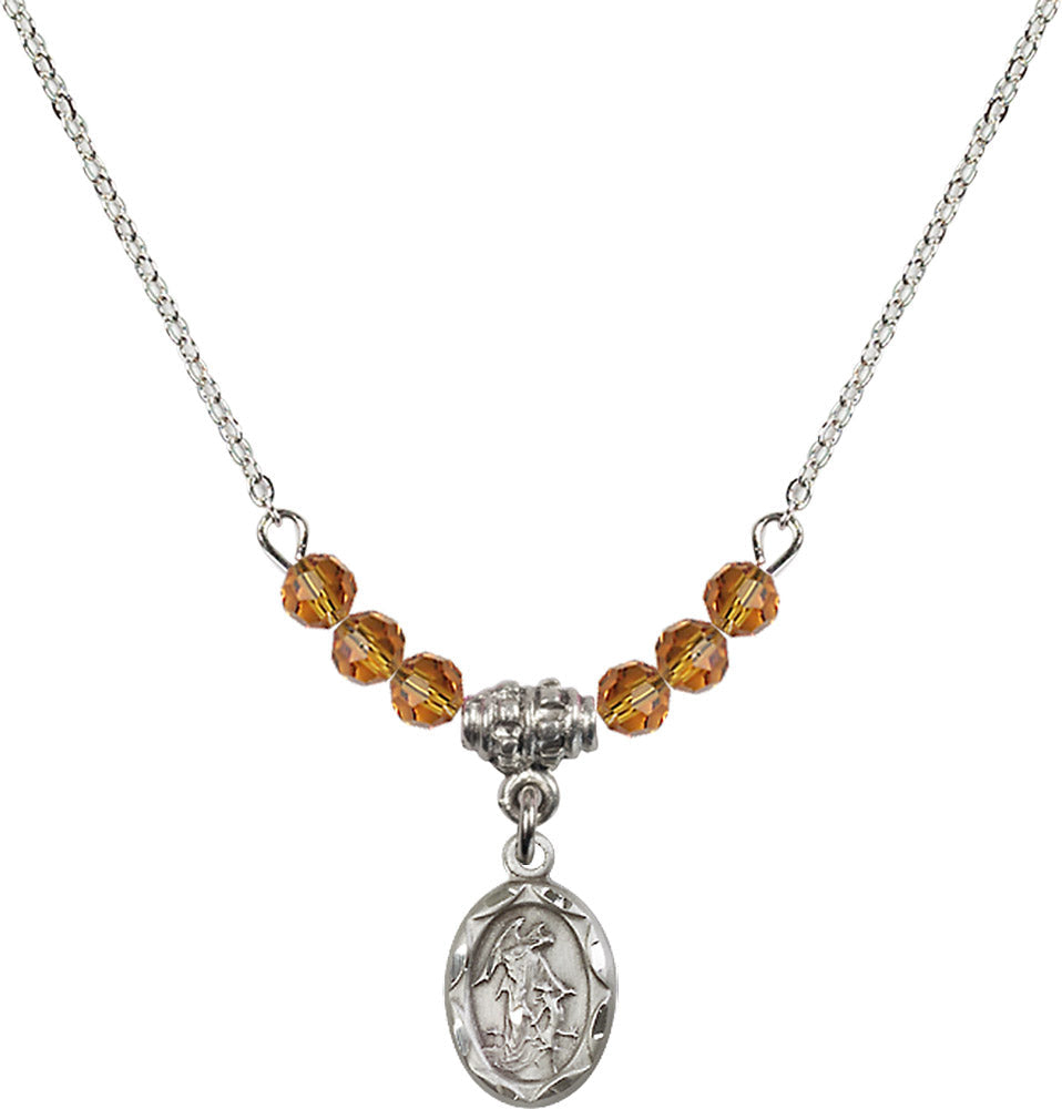 Sterling Silver Guardian Angel Birthstone Necklace with Topaz Beads - 0301