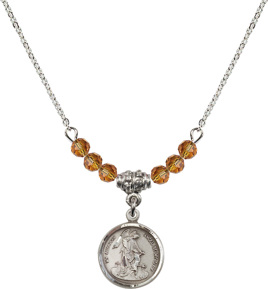Sterling Silver Guardian Angel Birthstone Necklace with Topaz Beads - 0601
