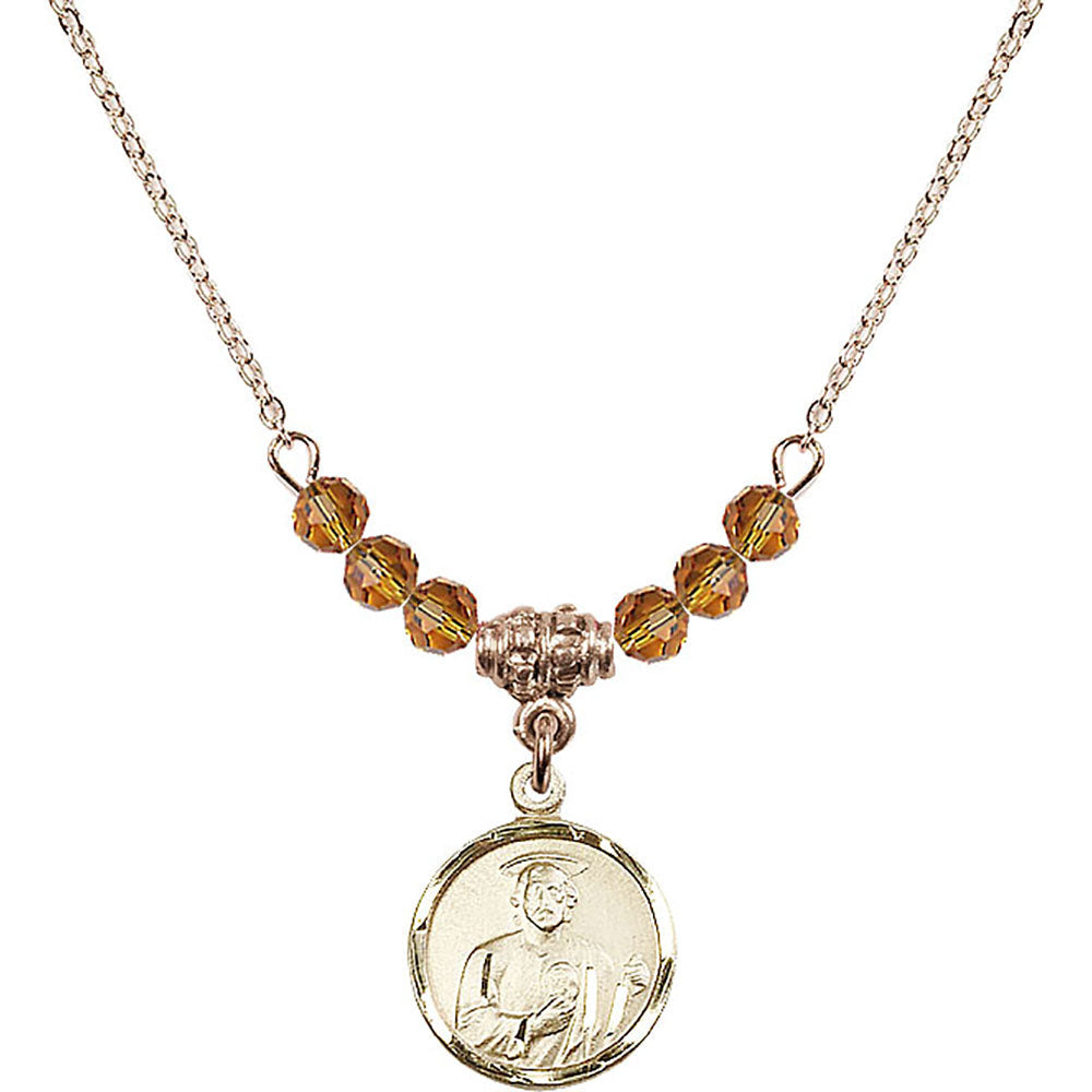 14kt Gold Filled Saint Jude Birthstone Necklace with Topaz Beads - 0601
