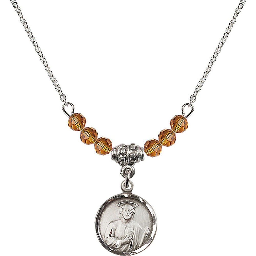 Sterling Silver Saint Jude Birthstone Necklace with Topaz Beads - 0601