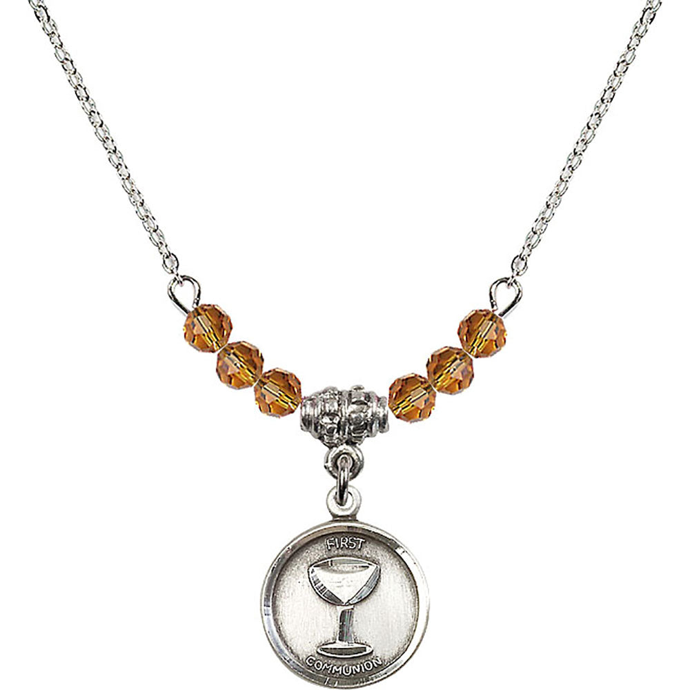 Sterling Silver Communion Birthstone Necklace with Topaz Beads - 0601