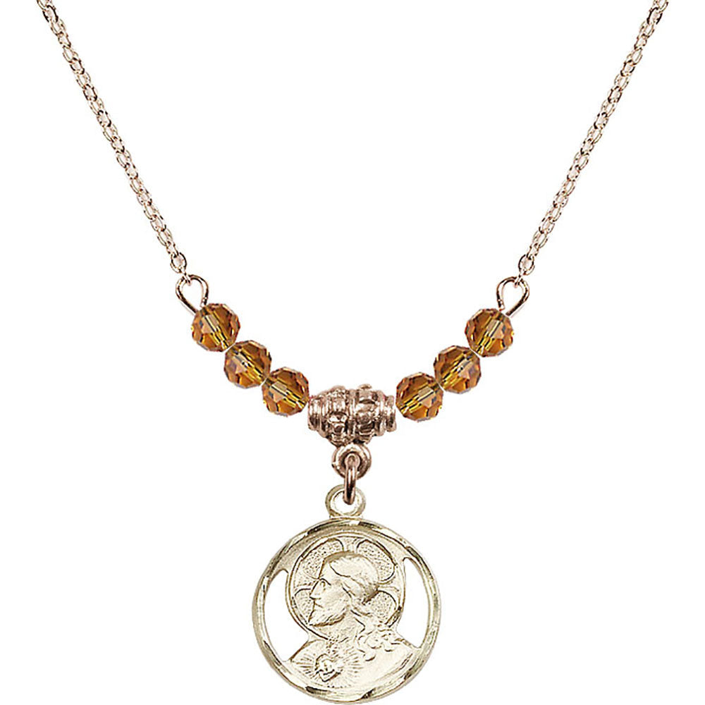 14kt Gold Filled Scapular Birthstone Necklace with Topaz Beads - 0611