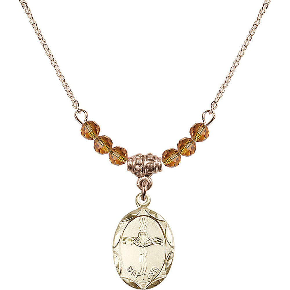 14kt Gold Filled Baptism Birthstone Necklace with Topaz Beads - 0612