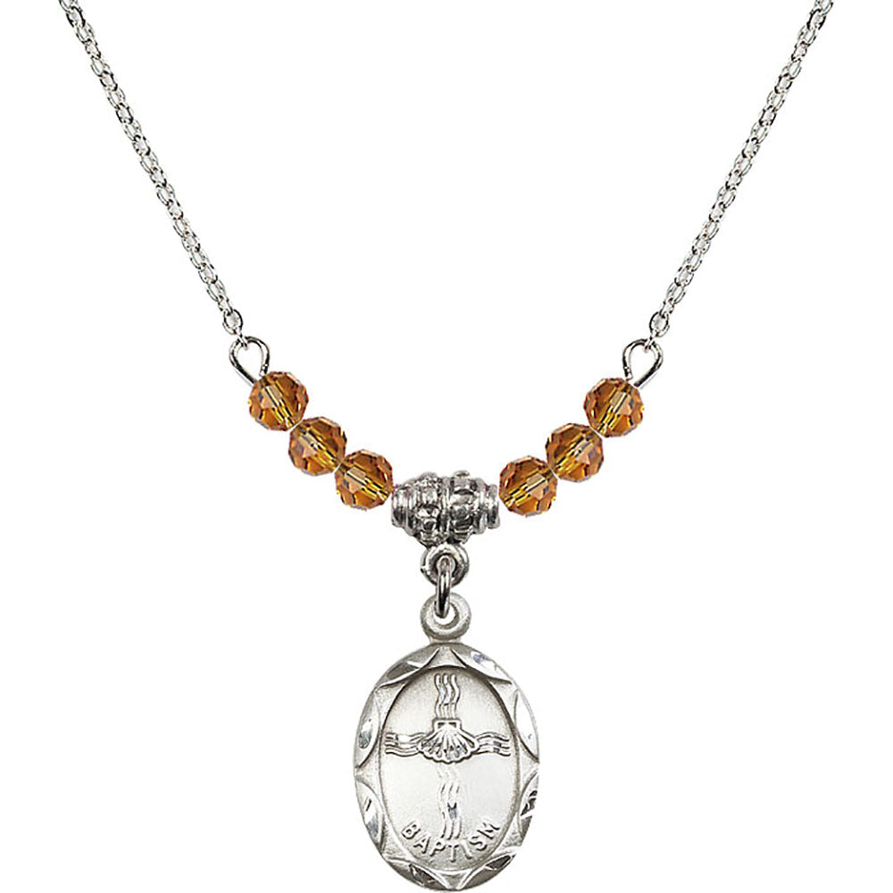 Sterling Silver Baptism Birthstone Necklace with Topaz Beads - 0612