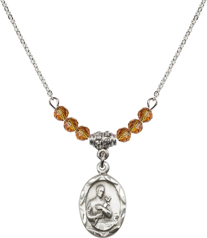 Sterling Silver Saint Gerard Birthstone Necklace with Topaz Beads - 0612