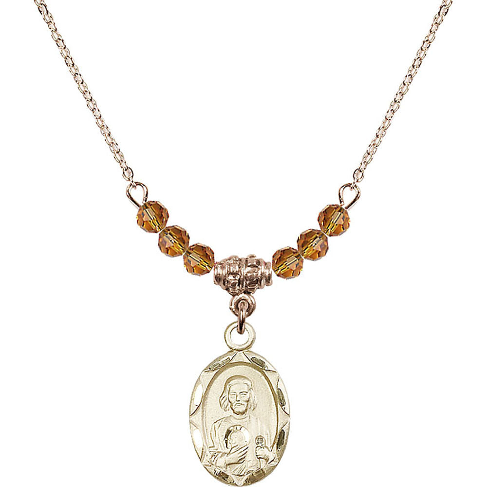 14kt Gold Filled Saint Jude Birthstone Necklace with Topaz Beads - 0612