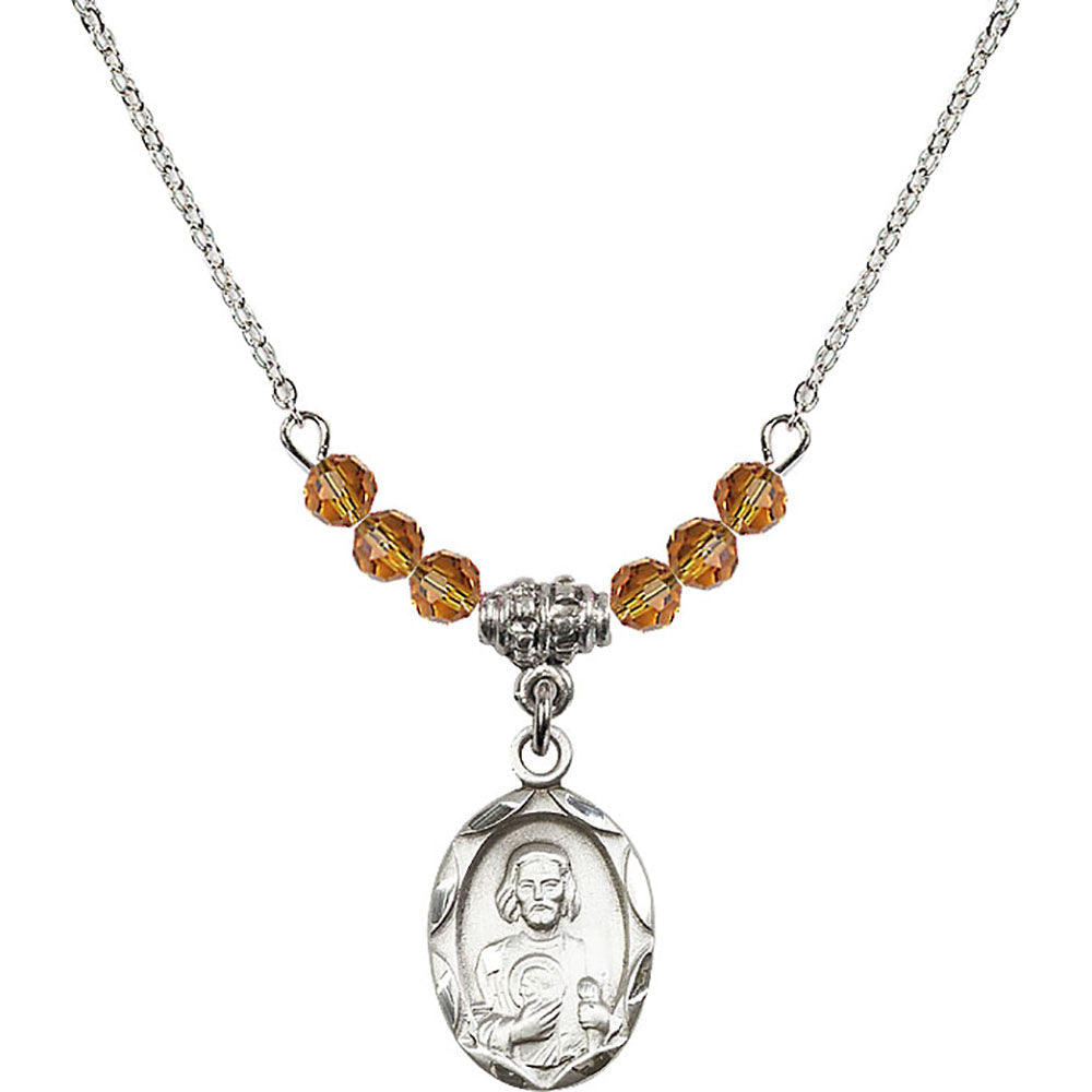 Sterling Silver Saint Jude Birthstone Necklace with Topaz Beads - 0612
