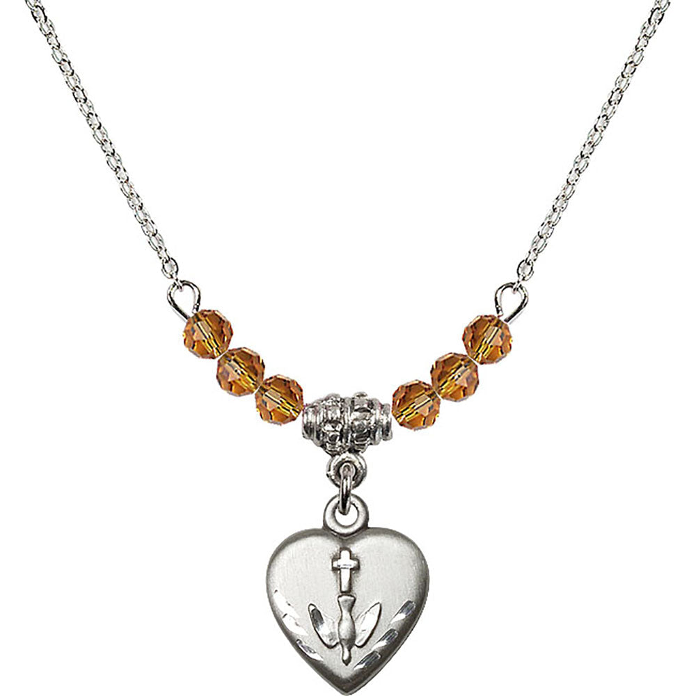 Sterling Silver Heart / Confirmation Birthstone Necklace with Topaz Beads - 0891