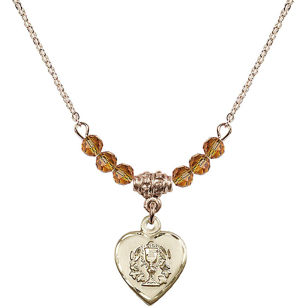 14kt Gold Filled Heart / Communion Birthstone Necklace with Topaz Beads - 0892