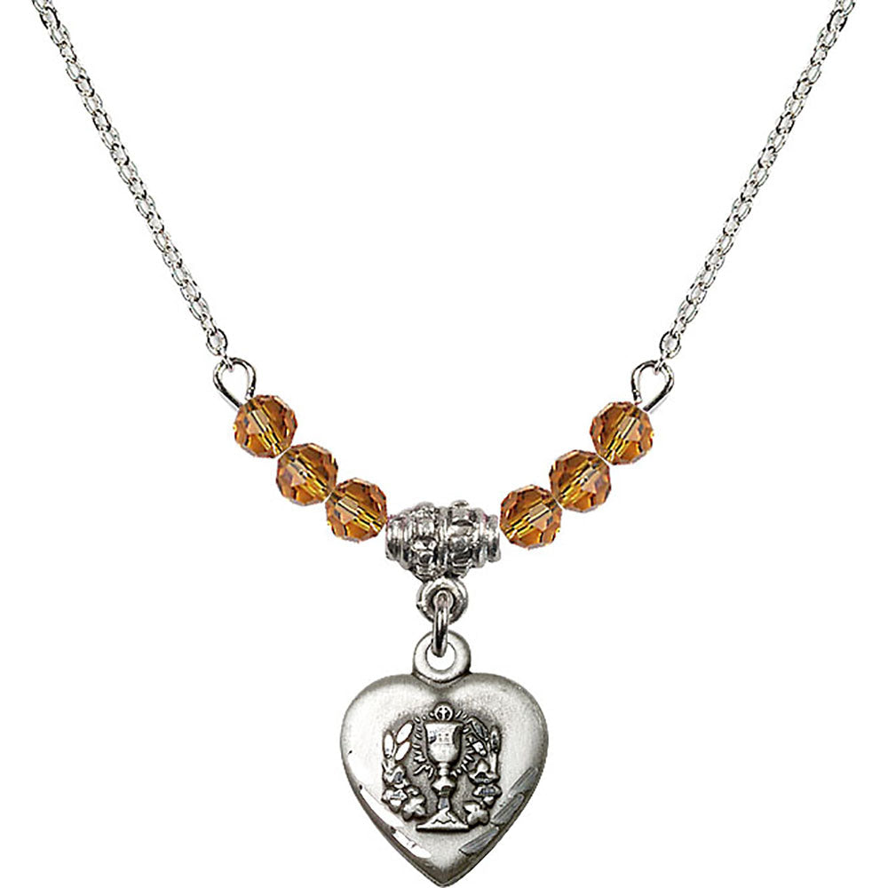 Sterling Silver Heart / Communion Birthstone Necklace with Topaz Beads - 0892