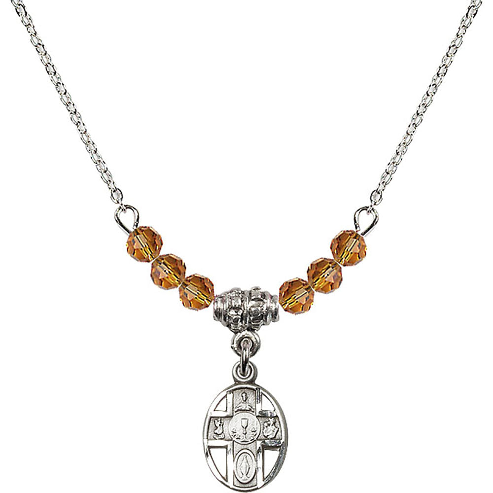 Sterling Silver 5-Way / Chalice Birthstone Necklace with Topaz Beads - 0979