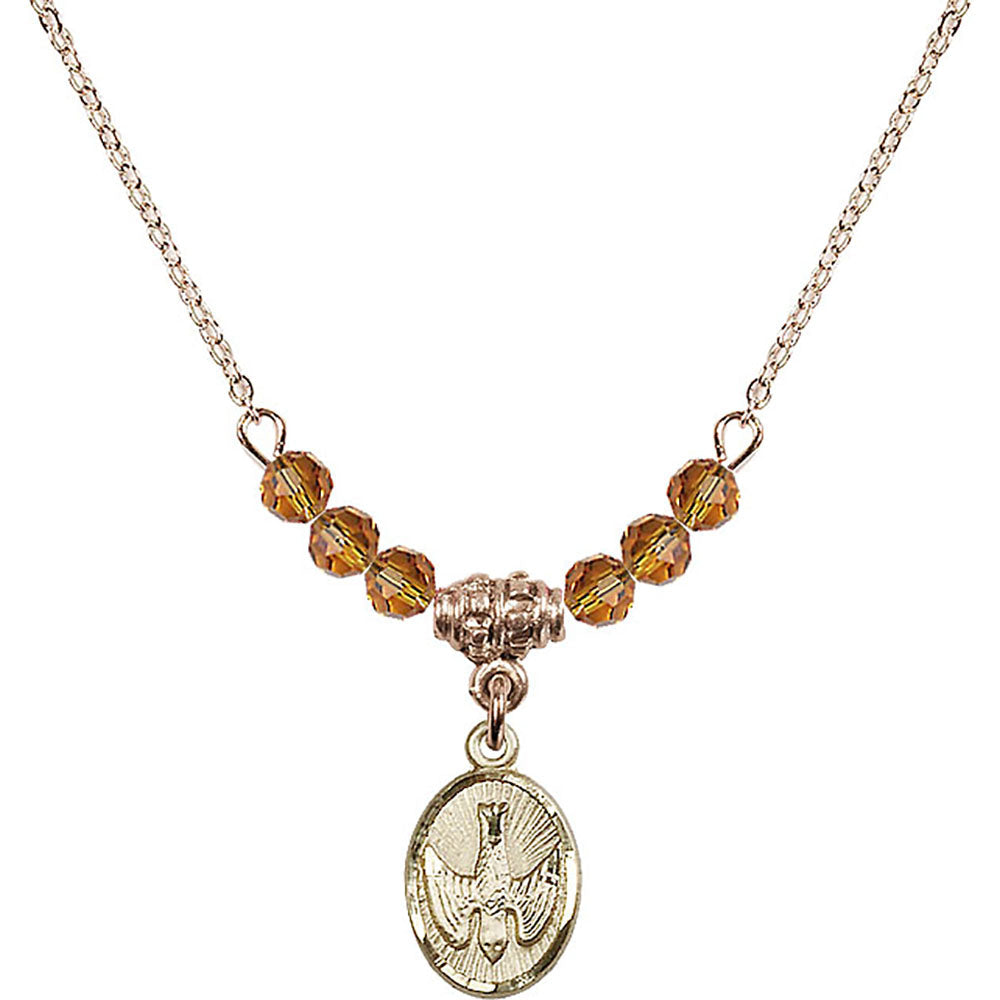 14kt Gold Filled Holy Spirit Birthstone Necklace with Topaz Beads - 0982