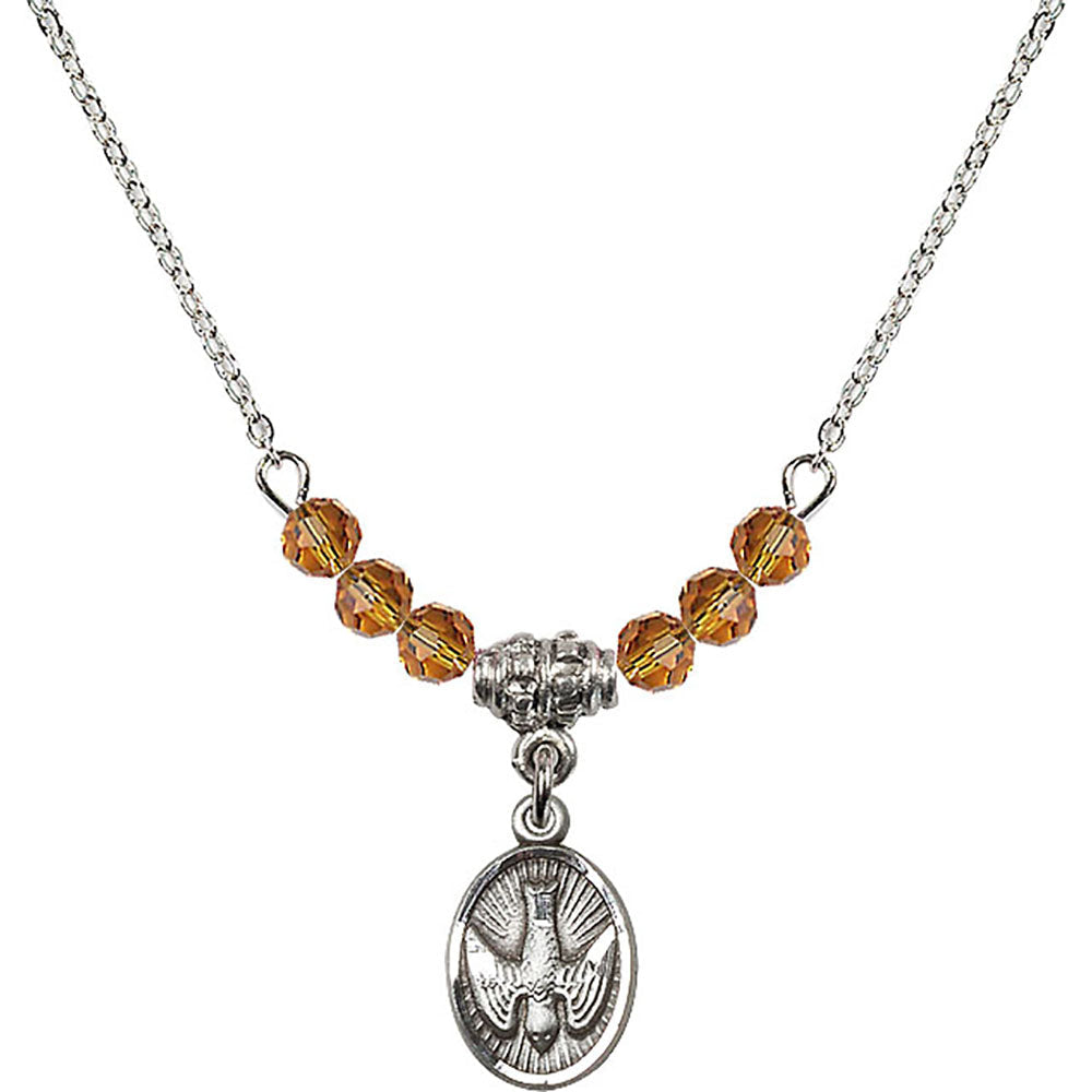 Sterling Silver Holy Spirit Birthstone Necklace with Topaz Beads - 0982