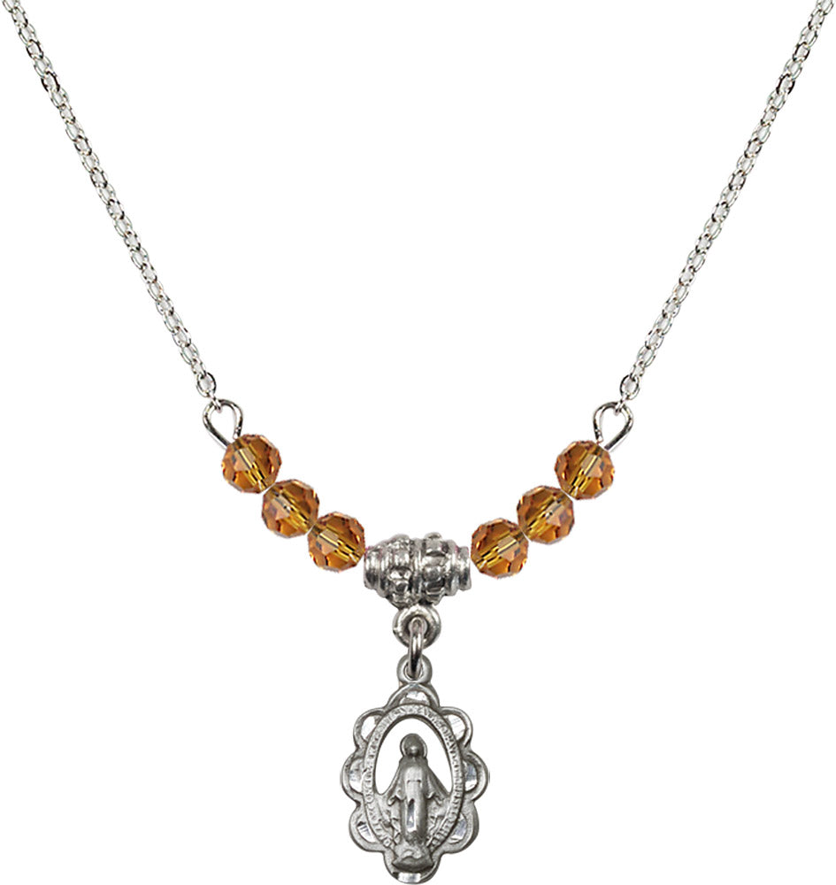 Sterling Silver Miraculous Birthstone Necklace with Topaz Beads - 1610