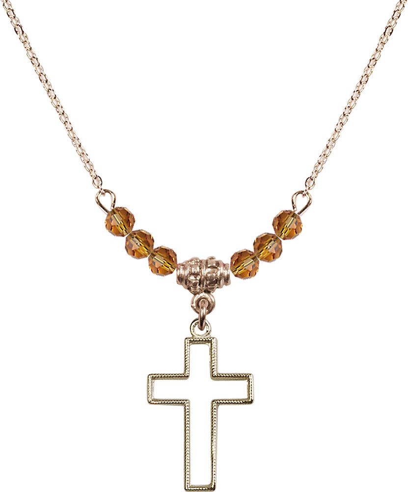 14kt Gold Filled Cross Birthstone Necklace with Topaz Beads - 1708