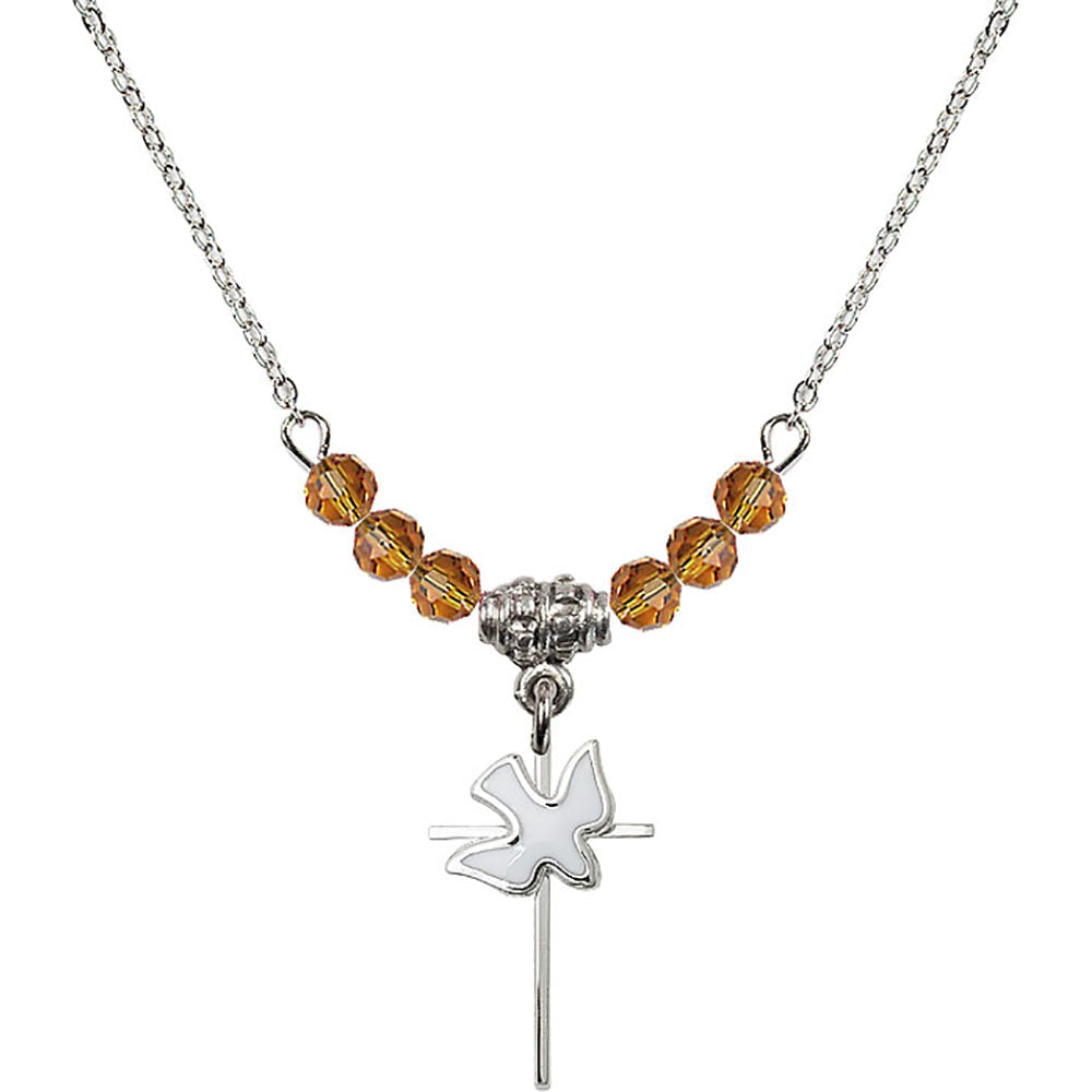Sterling Silver Cross / Holy Spirit Birthstone Necklace with Topaz Beads - 1812