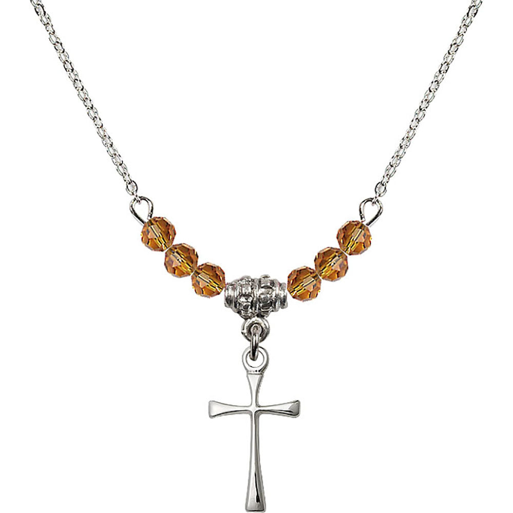 Sterling Silver Maltese Cross Birthstone Necklace with Topaz Beads - 1872