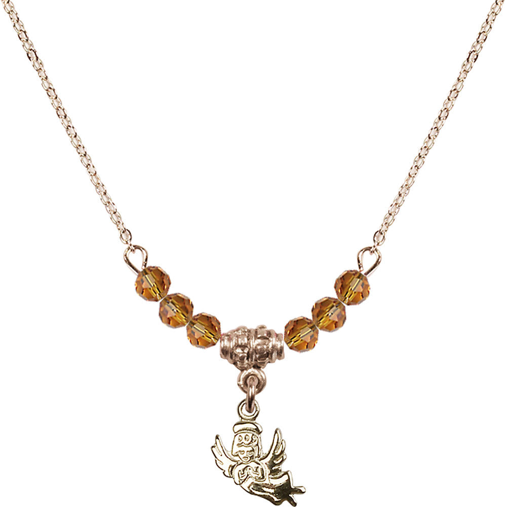 14kt Gold Filled Guardian Angel Birthstone Necklace with Topaz Beads - 2128