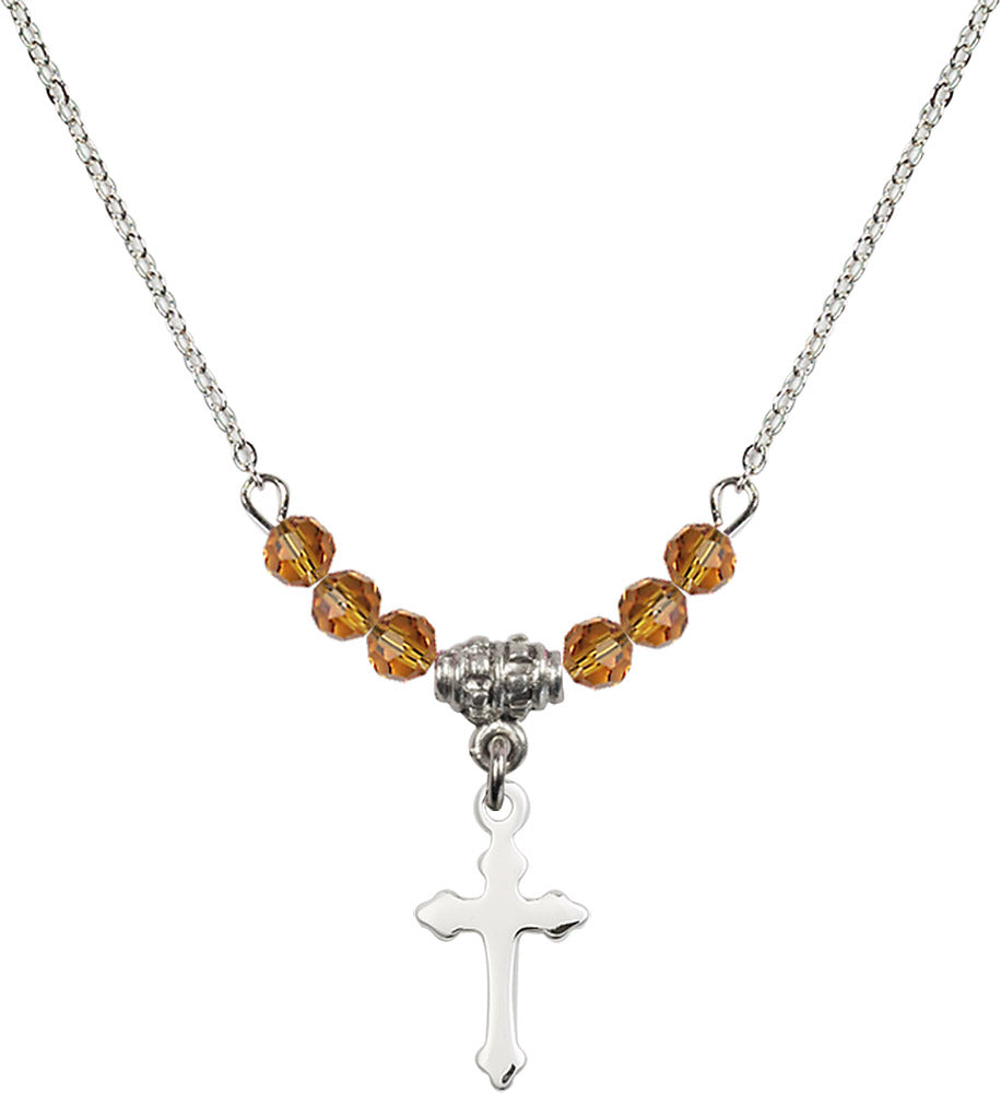 Sterling Silver Cross Birthstone Necklace with Topaz Beads - 2528
