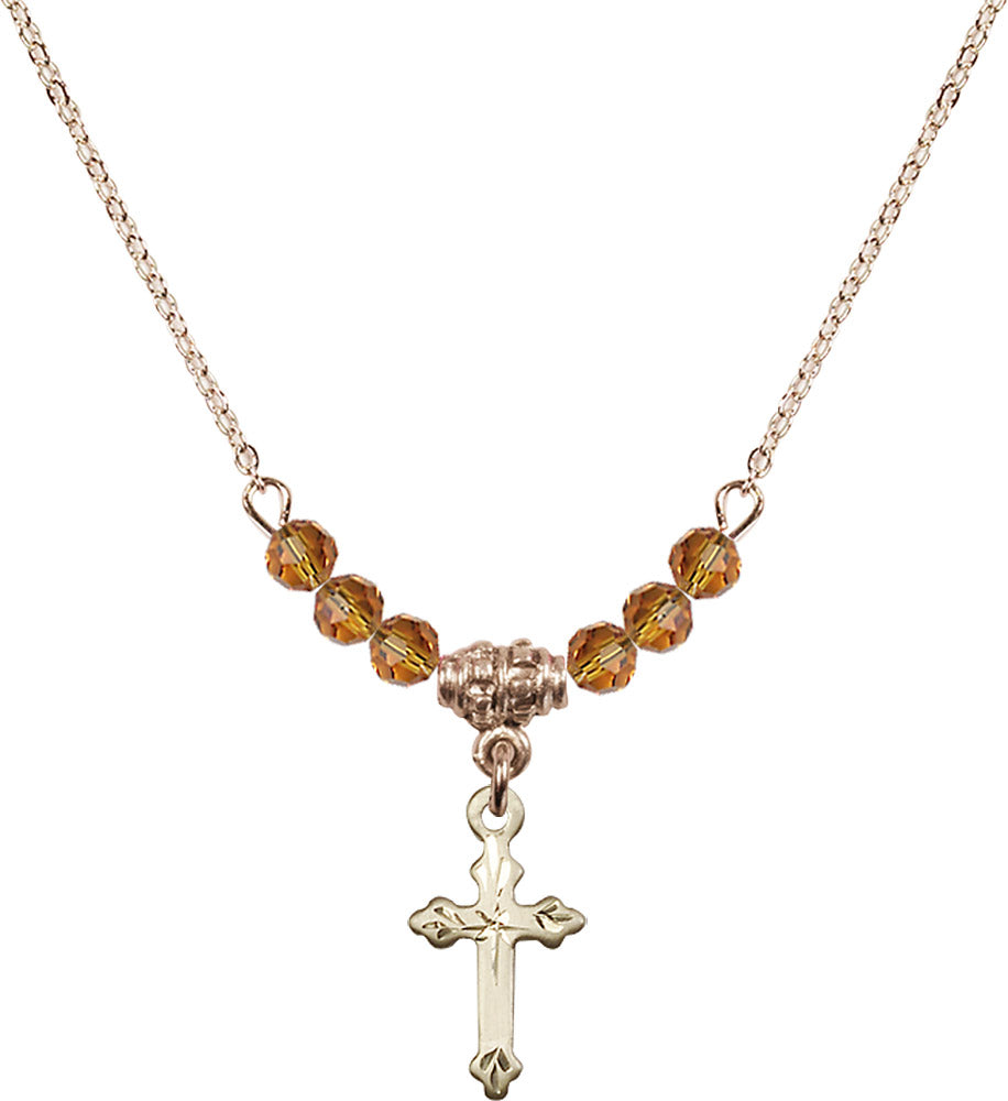 14kt Gold Filled Cross Birthstone Necklace with Topaz Beads - 2531
