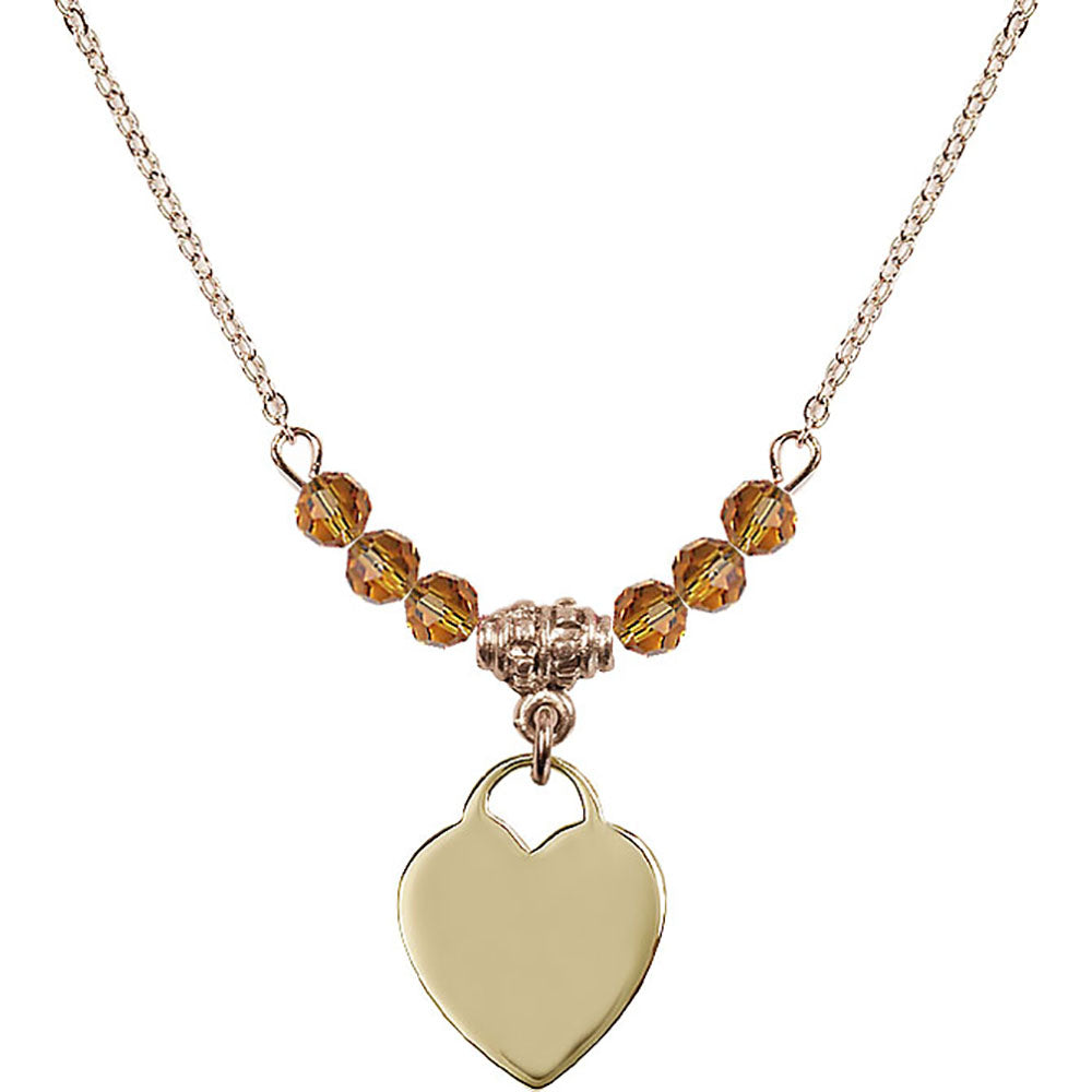 14kt Gold Filled Heart Birthstone Necklace with Topaz Beads - 3400