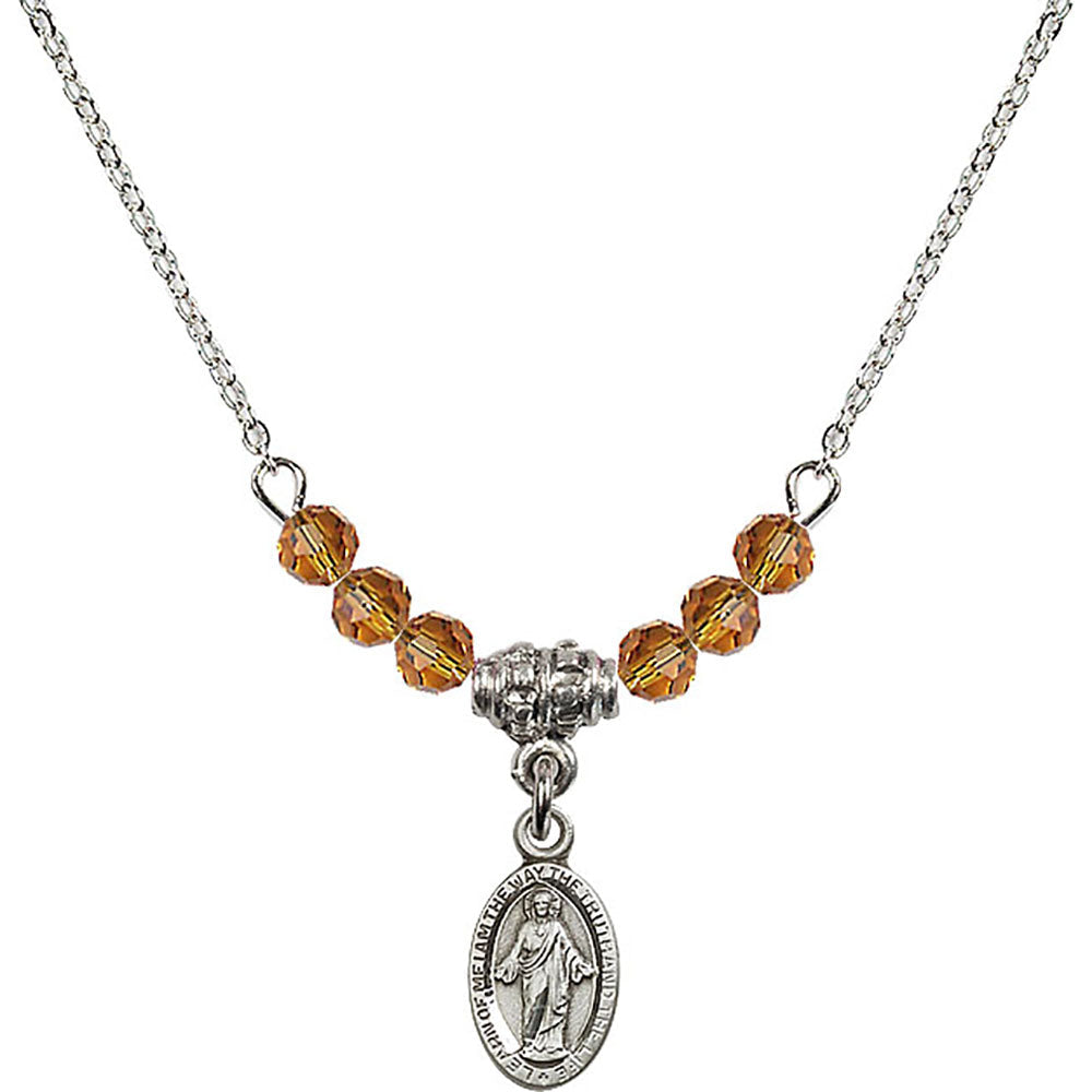 Sterling Silver Scapular Birthstone Necklace with Topaz Beads - 4121