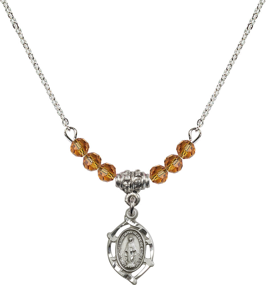 Sterling Silver Miraculous Birthstone Necklace with Topaz Beads - 4152