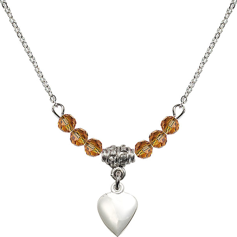 Sterling Silver Heart Birthstone Necklace with Topaz Beads - 4158