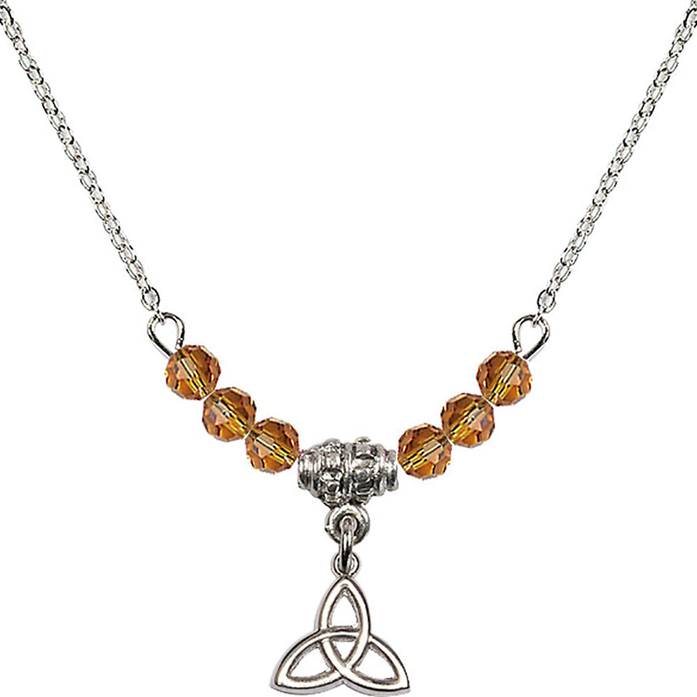 Sterling Silver Trinity Irish Knot Birthstone Necklace with Topaz Beads - 5100