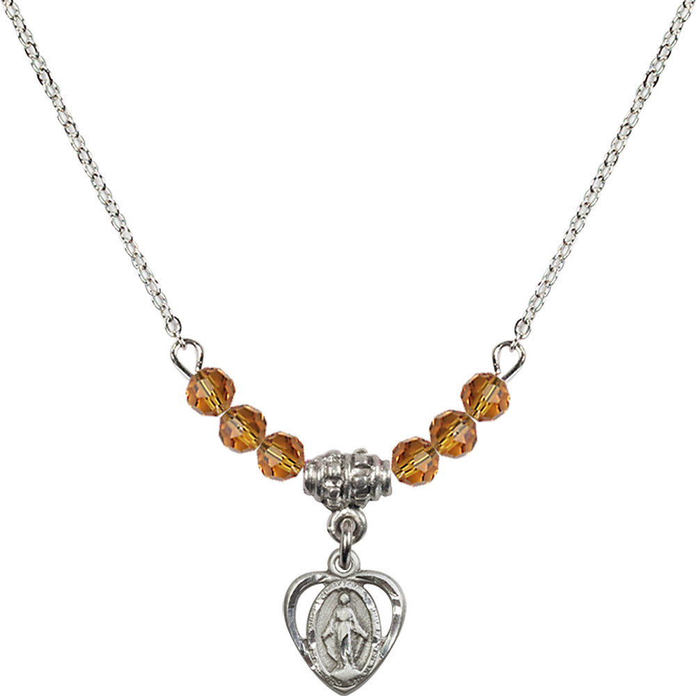 Sterling Silver Miraculous Birthstone Necklace with Topaz Beads - 5401