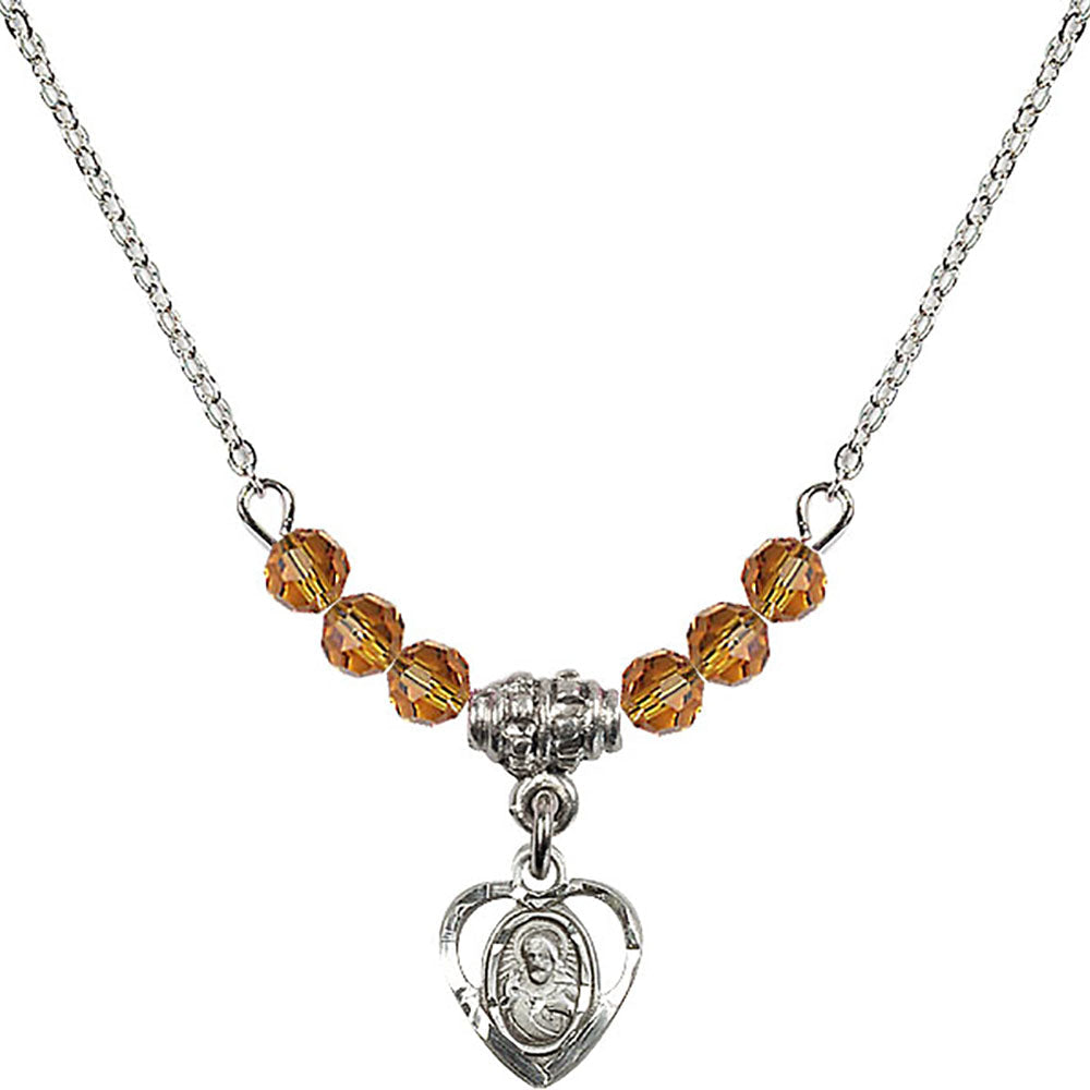 Sterling Silver Scapular Birthstone Necklace with Topaz Beads - 5402