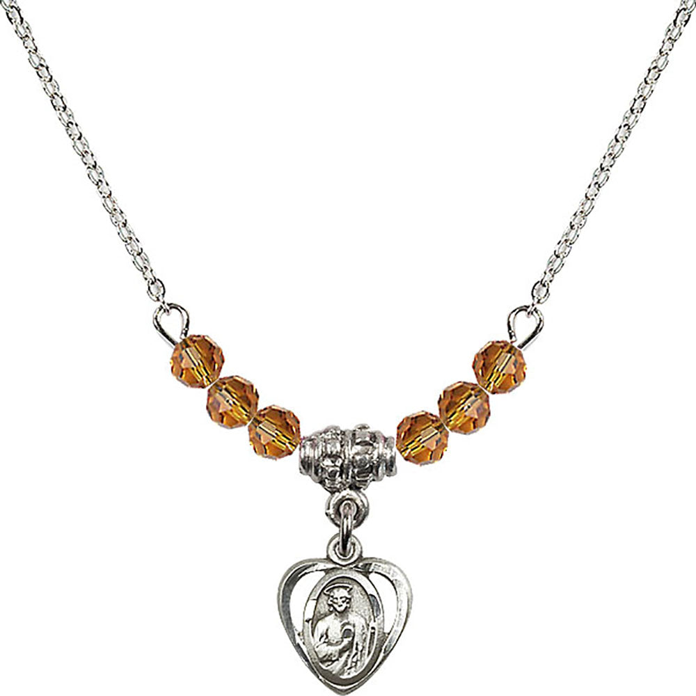 Sterling Silver Saint Jude Birthstone Necklace with Topaz Beads - 5404