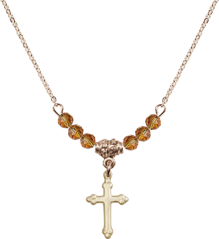 14kt Gold Filled Cross Birthstone Necklace with Topaz Beads - 5415