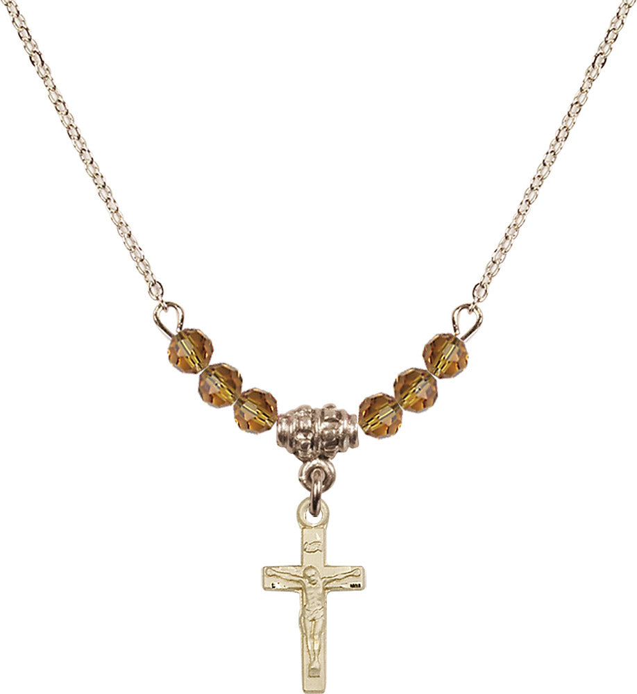 14kt Gold Filled Crucifix Birthstone Necklace with Topaz Beads - 5417