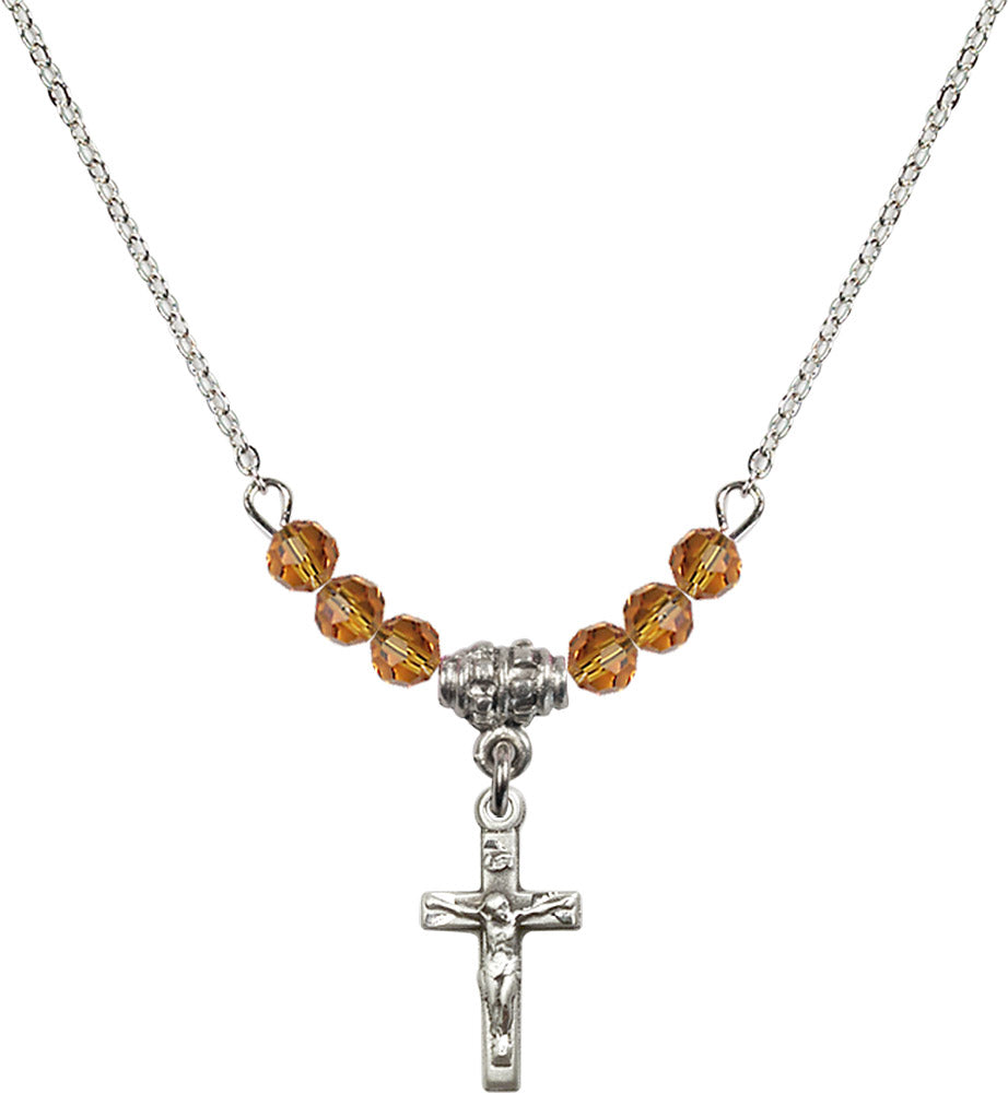 Sterling Silver Crucifix Birthstone Necklace with Topaz Beads - 5417