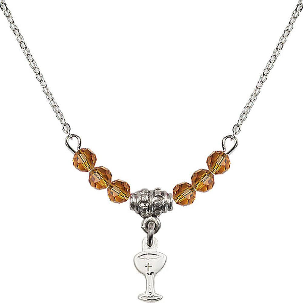 Sterling Silver Chalice Birthstone Necklace with Topaz Beads - 5614