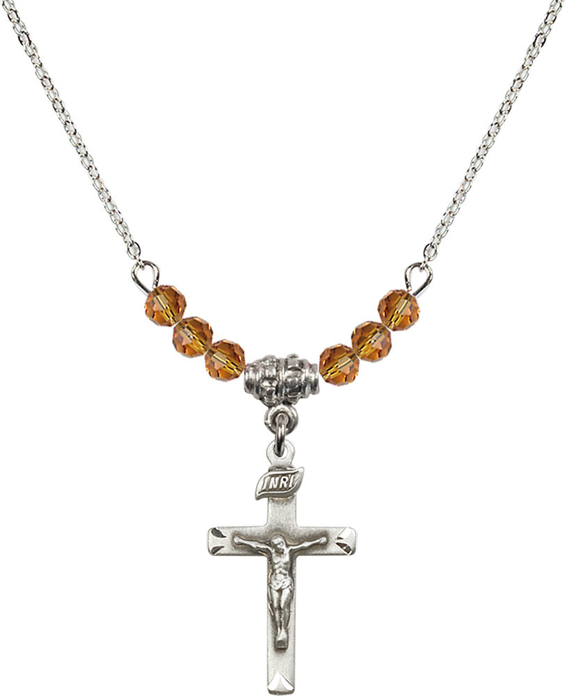 Sterling Silver Crucifix Birthstone Necklace with Topaz Beads - 5668
