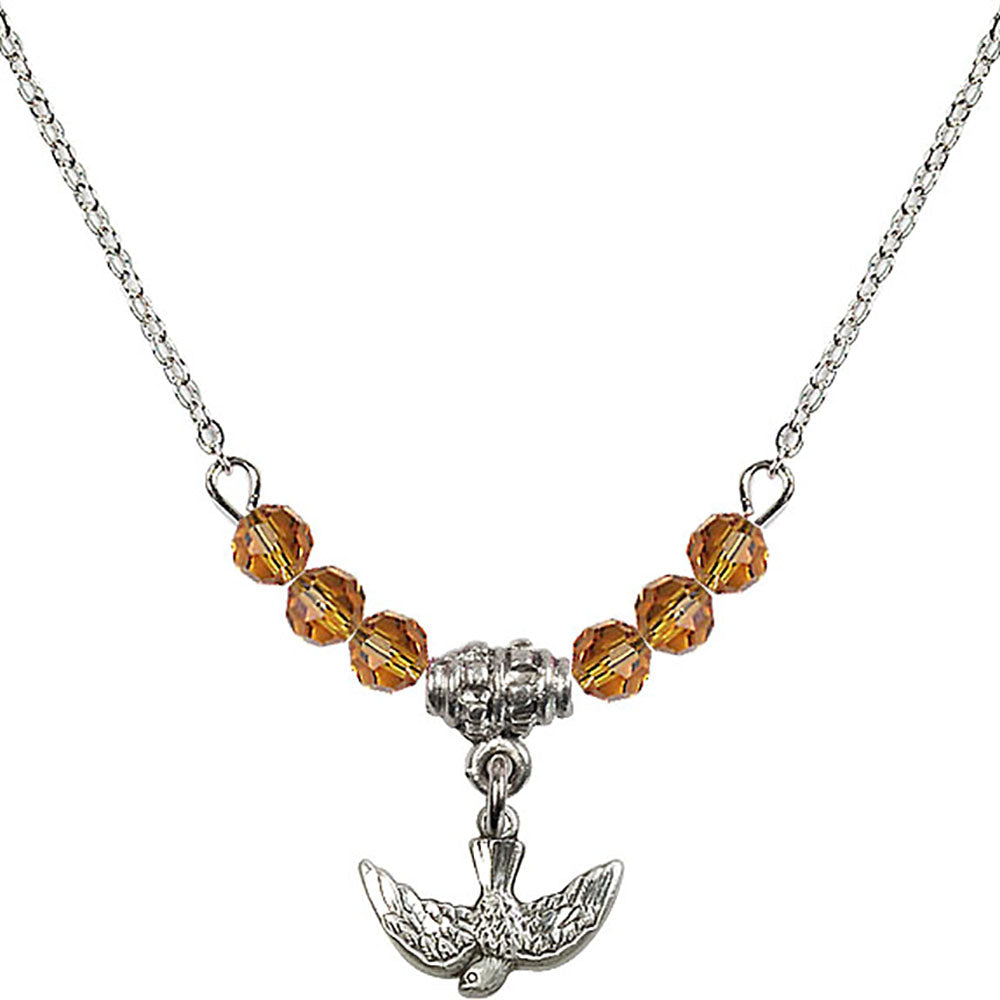 Sterling Silver Holy Spirit Birthstone Necklace with Topaz Beads - 5911