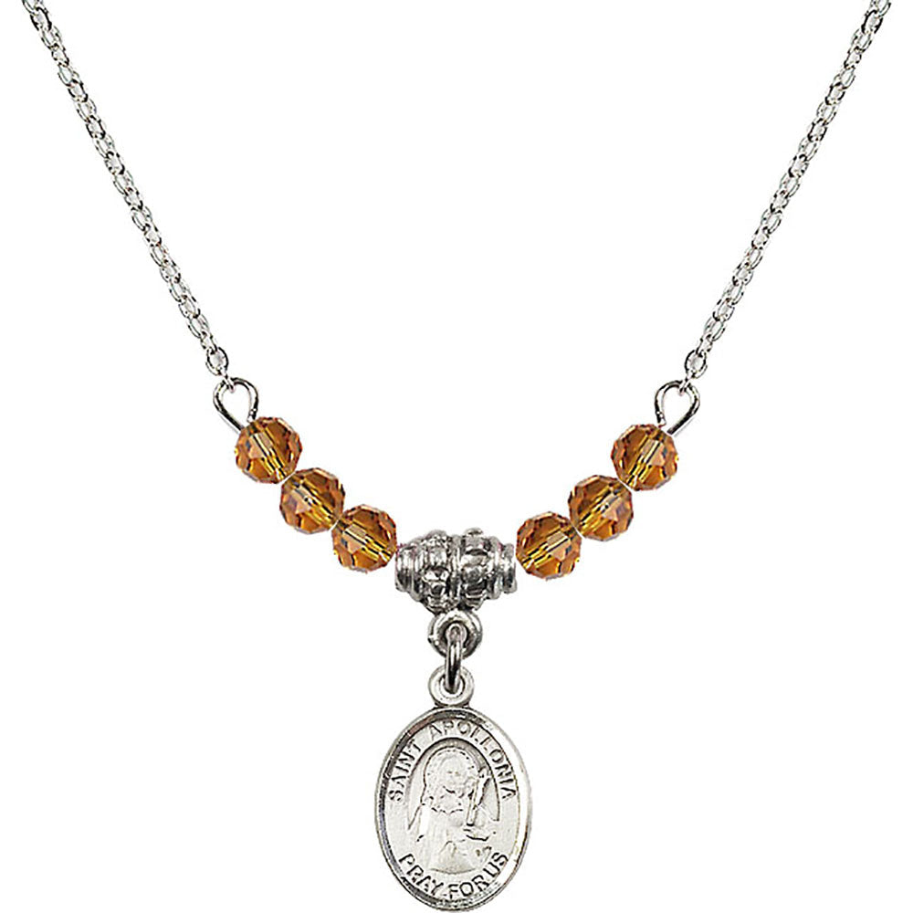 Sterling Silver Saint Apollonia Birthstone Necklace with Topaz Beads - 9005