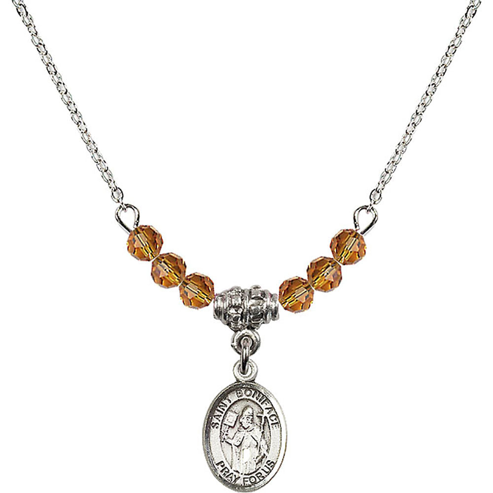 Sterling Silver Saint Boniface Birthstone Necklace with Topaz Beads - 9009