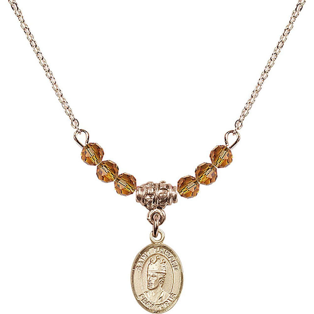 14kt Gold Filled Saint Edward the Confessor Birthstone Necklace with Topaz Beads - 9026