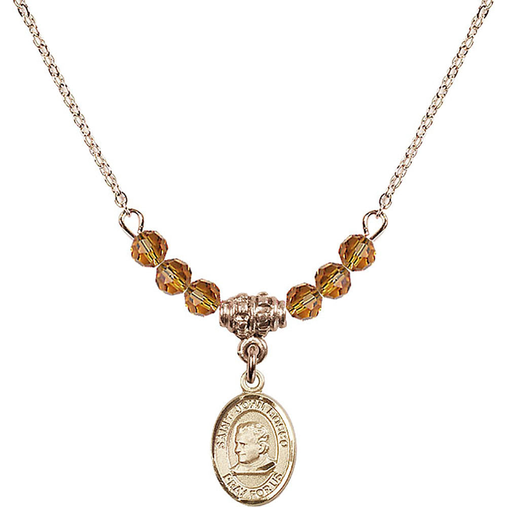 14kt Gold Filled Saint John Bosco Birthstone Necklace with Topaz Beads - 9055