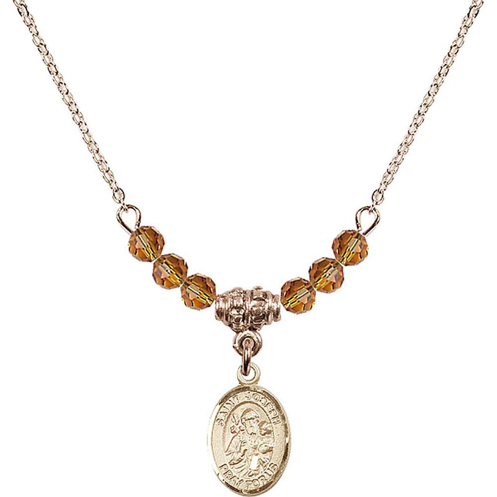14kt Gold Filled Saint Joseph Birthstone Necklace with Topaz Beads - 9058