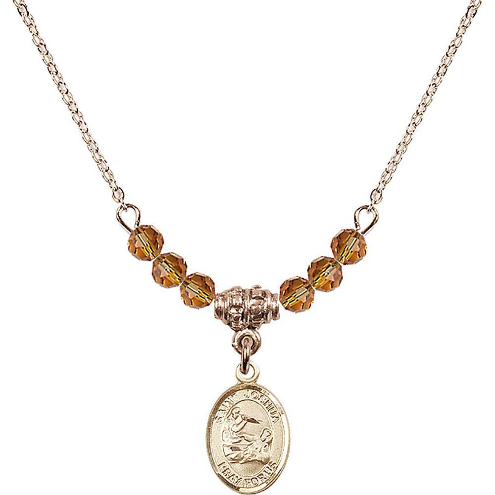 14kt Gold Filled Saint Joshua Birthstone Necklace with Topaz Beads - 9059