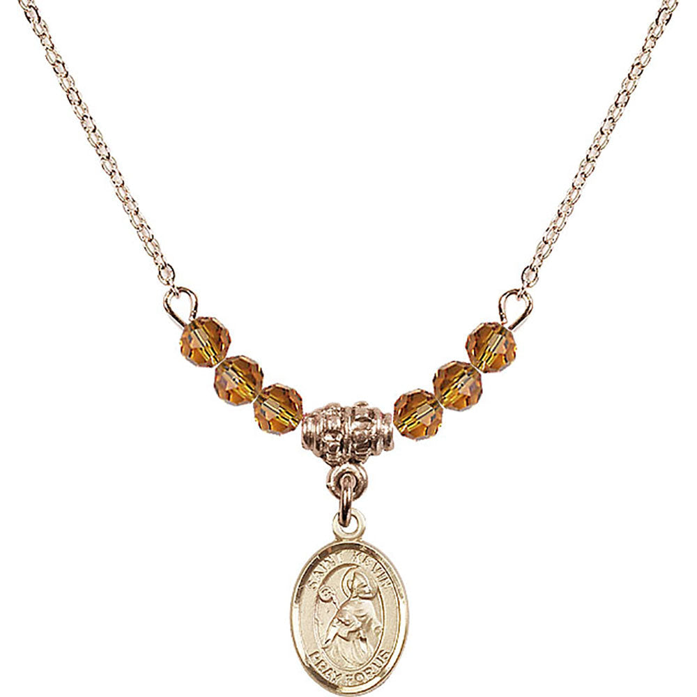 14kt Gold Filled Saint Kevin Birthstone Necklace with Topaz Beads - 9062