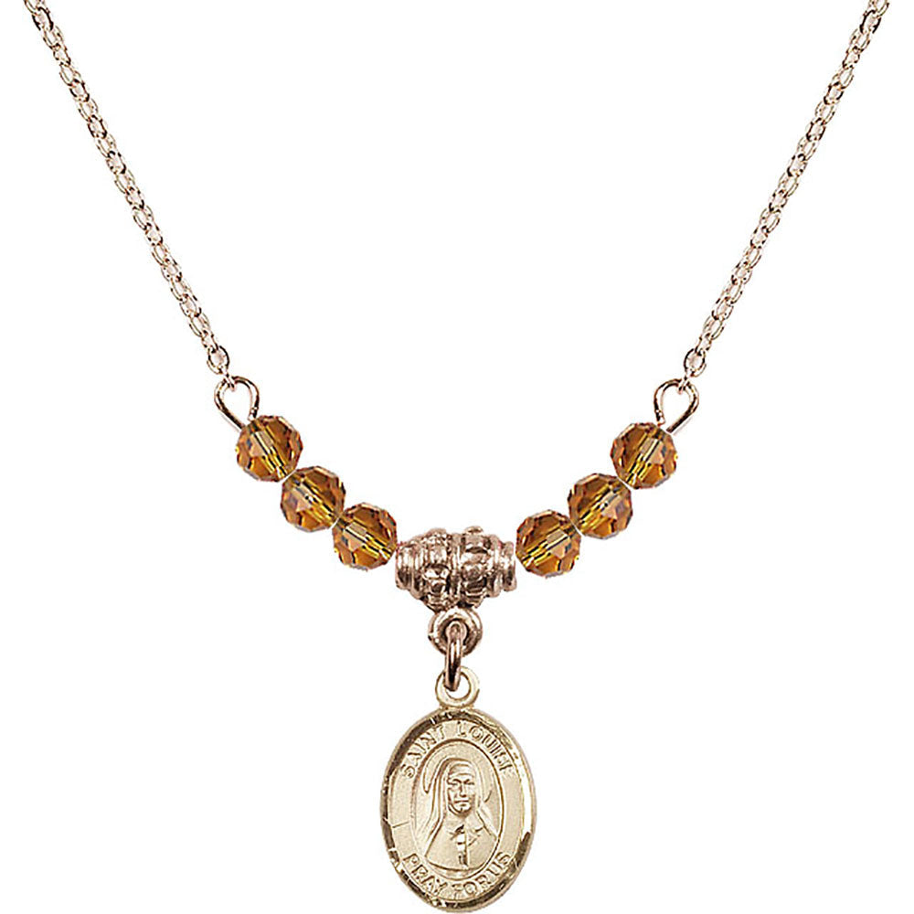 14kt Gold Filled Saint Louise de Marillac Birthstone Necklace with Topaz Beads - 9064