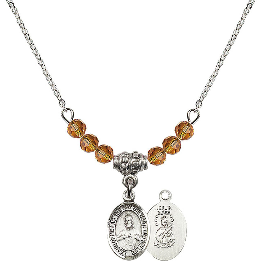 Sterling Silver Scapular Birthstone Necklace with Topaz Beads - 9098